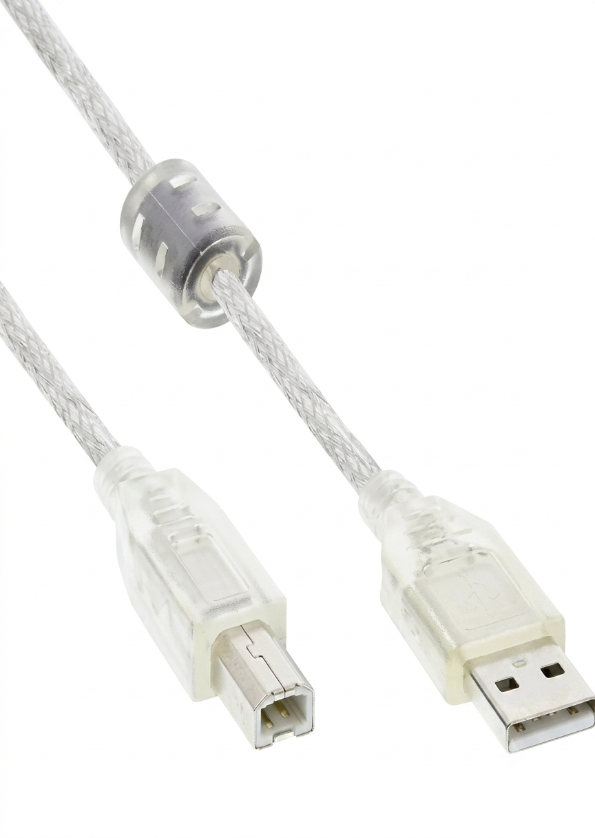 InLine® USB 2.0 kabel, A i B, prozirni, s feritnom jezgrom, Dužina kabela, 0,5-5m