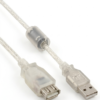 InLine® USB 2.0 produžni kabel tipa A s feritnom jezgrom, prozirni, Dužina: